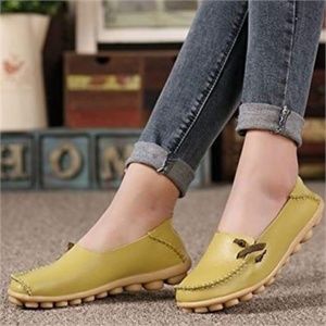 Lucksender Womens Hollow Out Leather Driving Flat